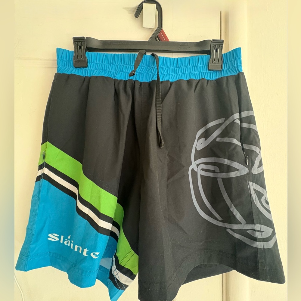 Black and Blue Athletic Shorts with Green Accents